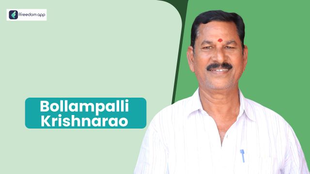 Bollampalli  Krishnarao ಇವರು ffreedom app ನಲ್ಲಿ ಮೀನು ಮತ್ತು ಸಿಗಡಿ ಕೃಷಿ ನ ಮಾರ್ಗದರ್ಶಕರು